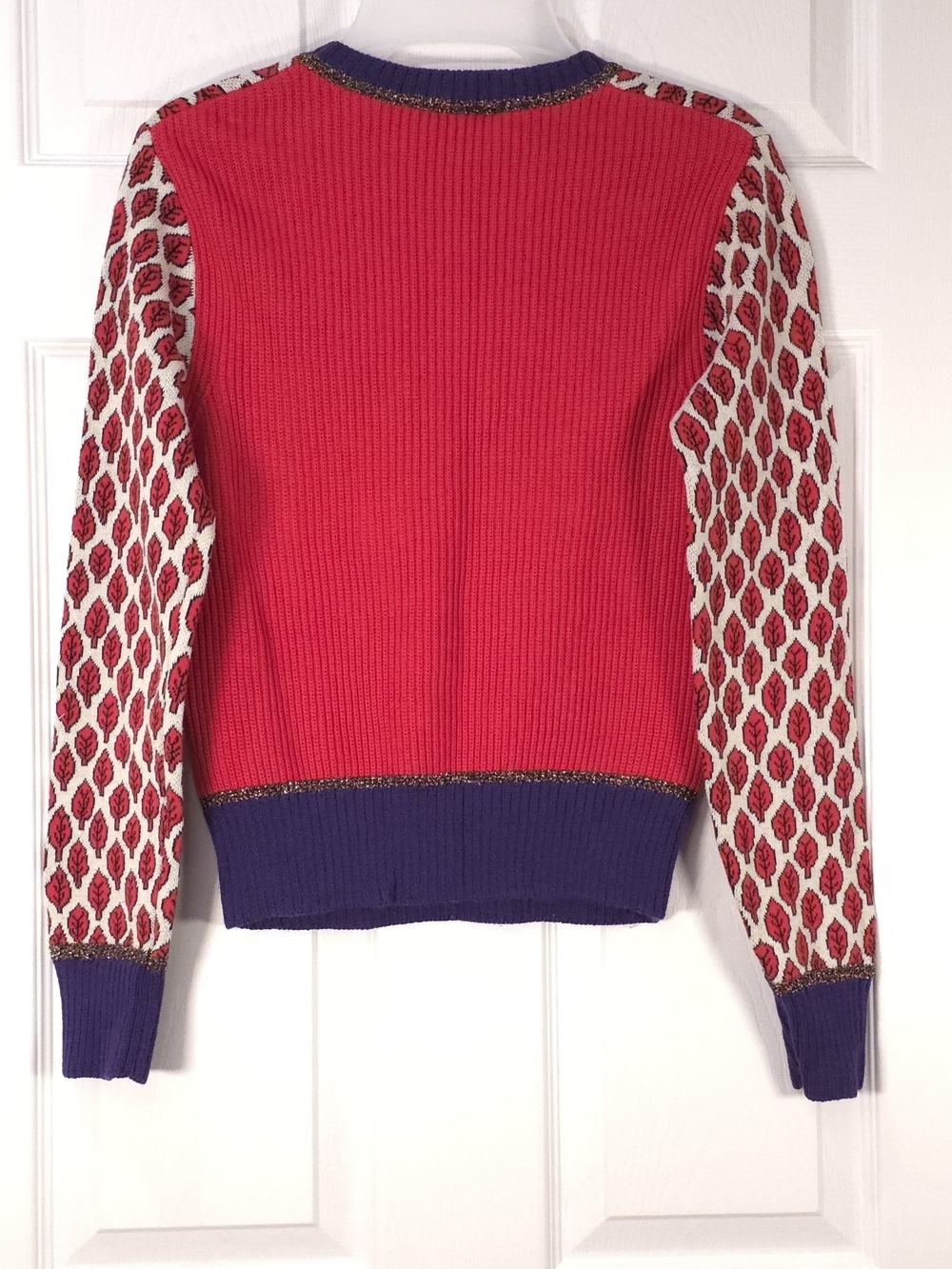 RED Valentino Red Leaf Jacquard Knit Sweater Retro Purple Trim S - Picture 3 of 13